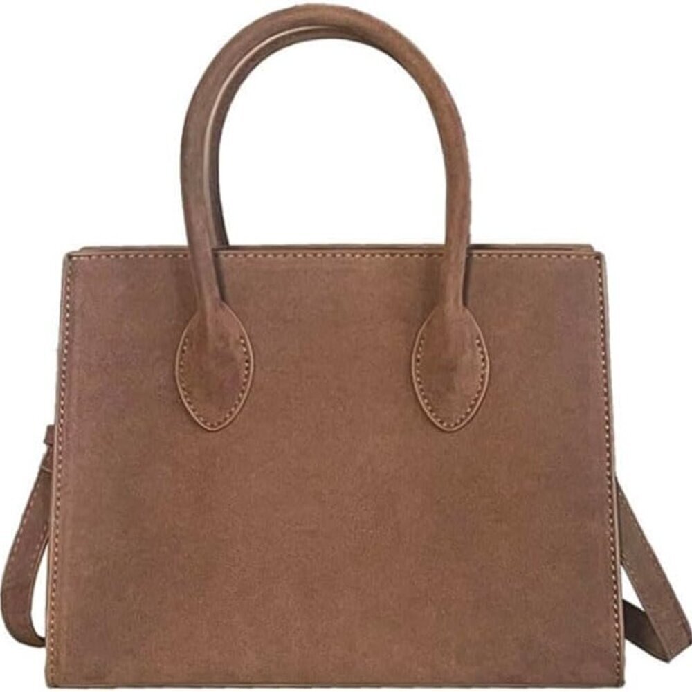 Brown Suede Handbag Women's Tote Crossbody Purse with Top Handle